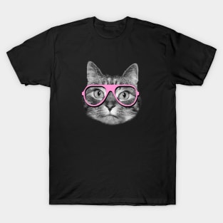 Sweet fluffy cat wearing big eyeglasses T-Shirt